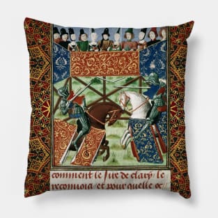 MEDIEVAL TOURNAMENT, FIGHTING KNIGHTS ,DAMSELS RED YELLOW FLORAL Pillow