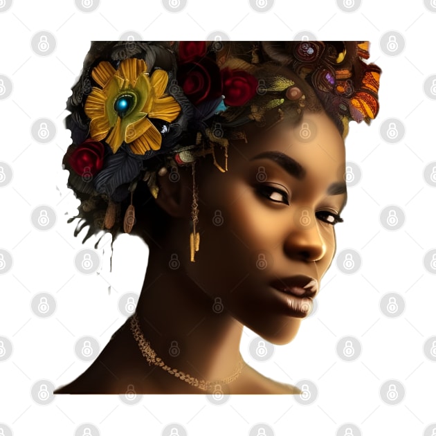 Black Woman in Flower Headdress by mdr design