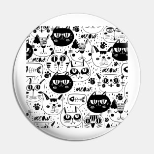 Cats Doodle in Black and White Pin