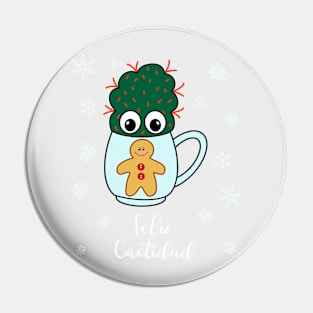 Feliz Cactidad - Small Cactus With Red Spikes In Christmas Mug Pin