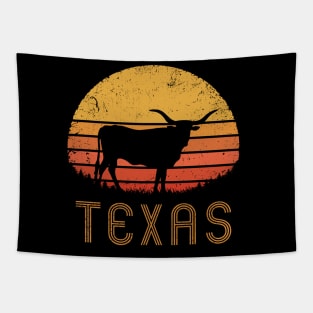 Texas Longhorn Cattle Retro Sunset Tapestry