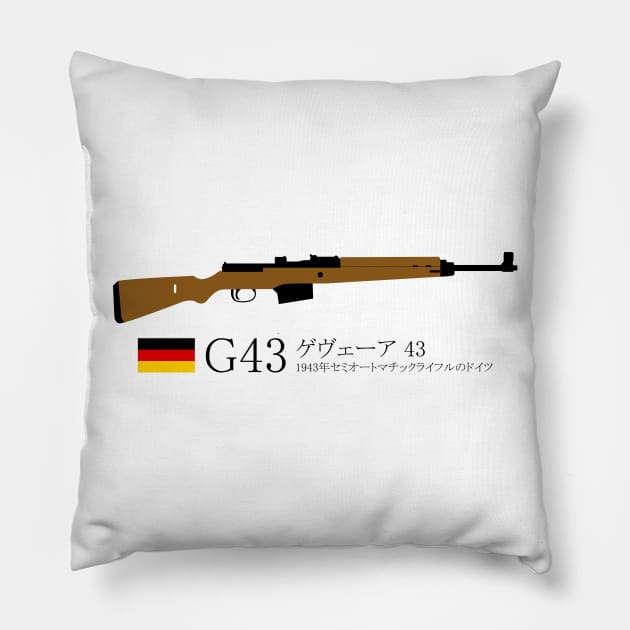 G43 German Gewehr 43 historical 1943 German semi-automatic rifle black in Japanese. ゲヴェーア 43 1943年セミオートマチックライフルのドイツ Pillow by FOGSJ