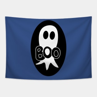 Cute Halloween ghost cartoon with BOO text Tapestry