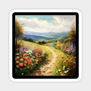 Flowering picture of a path in a field Magnet