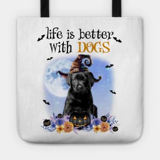 Black Labrador Witch Hat Life Is Better With Dogs Halloween Tote