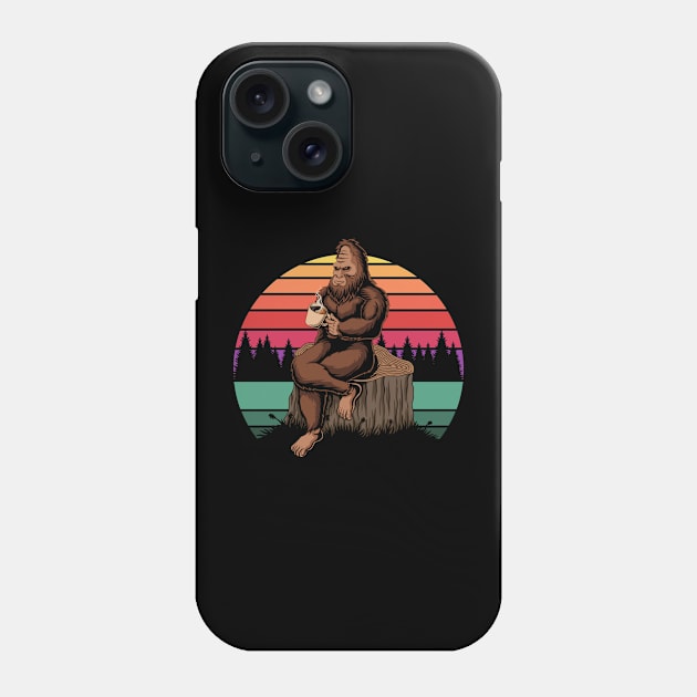 bigfoot drinking coffee Phone Case by Mako Design 