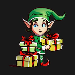 Cute Elf holding presents | festive Christmas T-Shirt