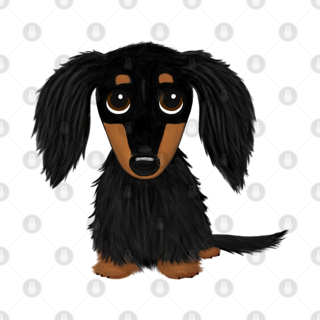 Black and Tan Longhaired Dachshund | Cute Wiener Dog by Coffee Squirrel