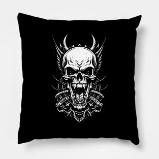 Skull Face Ink Artwork Pillow