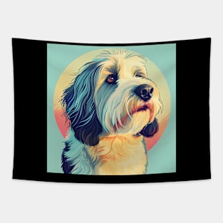 Bearded Collie in 70's Tapestry