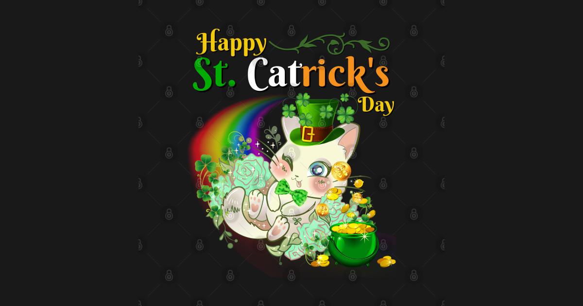 Happy St Catrick's Day Kawaii Kitty - Happy St Catricks Day - T-Shirt ...