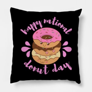 funny Happy National Donuts Day, cute donut kawaii, Donut Lover Dessert Pillow