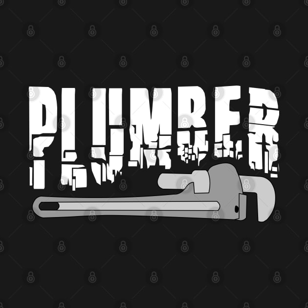 Plumber Wrench White Text by Barthol Graphics