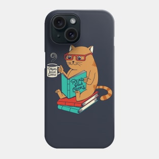 Cat coffee books Phone Case