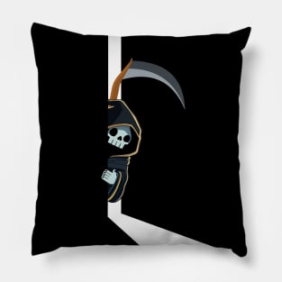 The Grim Reaper Looking Out the Door Pillow