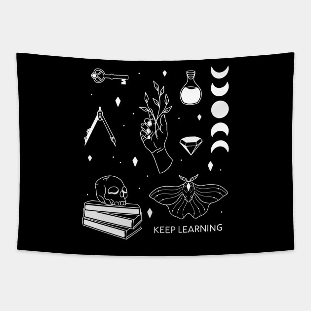 Keep Learning - White Version Tapestry by Tebscooler