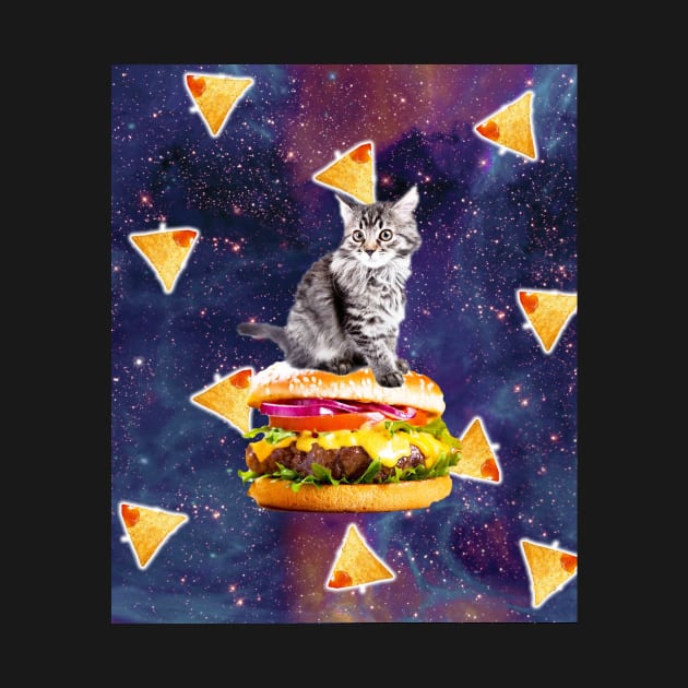 Space Kitty Cat Riding Burger With Nachos by Random Galaxy
