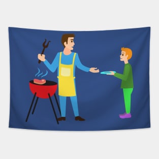 Father Grilling BBQ Tapestry