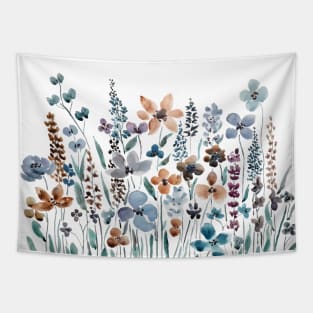 blue and brown wildflowers watercolor Tapestry