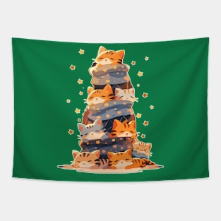 Kawaii Ginger Cat Catmas Tree: A Furry Festive Art Christmas Tapestry