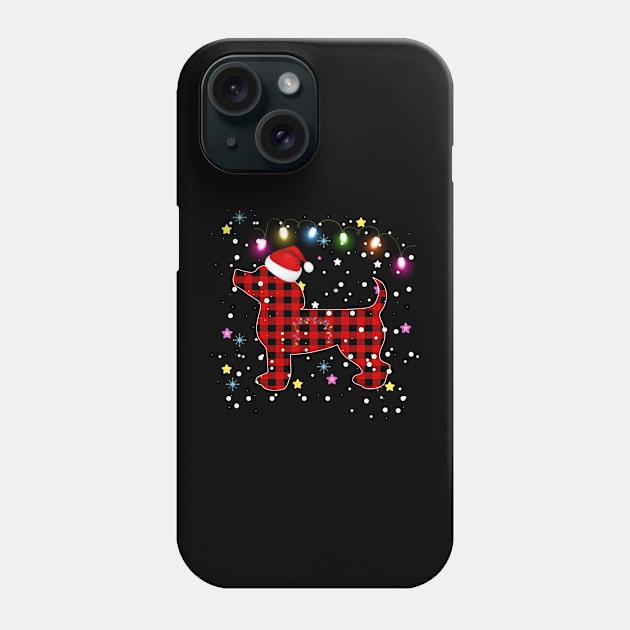 Buffalo Plaid Christmas Paw Dog with Santa hat & Lights Phone Case by The Design Catalyst