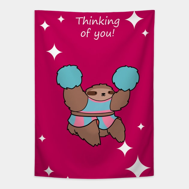 "Thinking of You" Cheerleader Sloth Tapestry by saradaboru