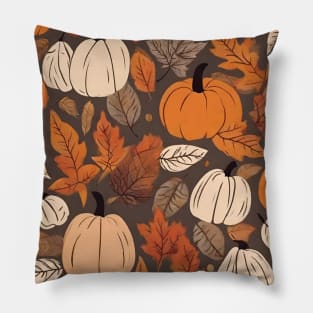 Botanical Pattern Autumn Leaves Pumpkins Pillow