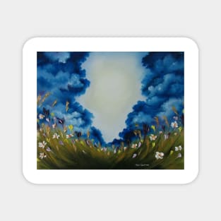 Skyscape, clouds art, flowers artwork, field of wild flowers print, nature landscape, sky of clouds, country decor, flowers decor Magnet