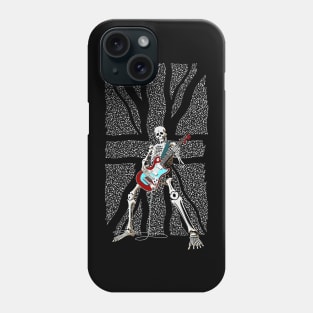 Skeleton Guitar Player, Playing Rock And Roll, Heavy Metal band with UK Flag Phone Case