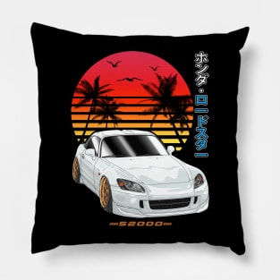 White Honda S2000 Roadster Sunset Palm Beach Pillow