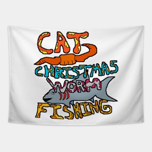 cat Christmas worm fishing Tapestry