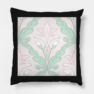 Regency style modern floral damask medallion pattern in soft  pink and pale  mint green Pillow