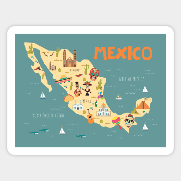 Mexico Illustrated Map - Mexico - Sticker