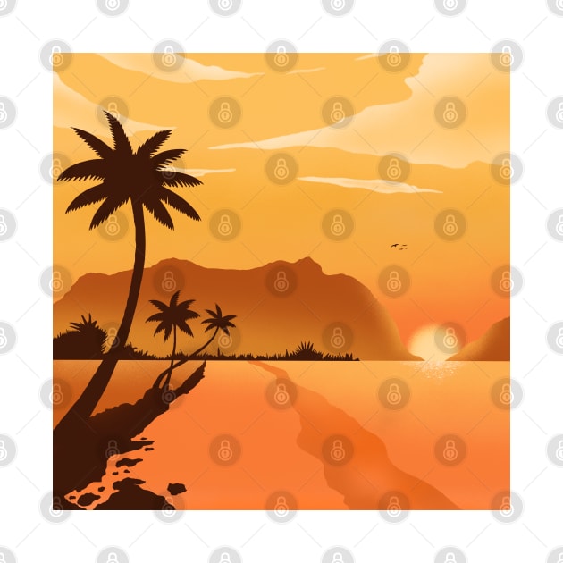 Warm Yellow Sunset Tropical Beach by Trippycollage