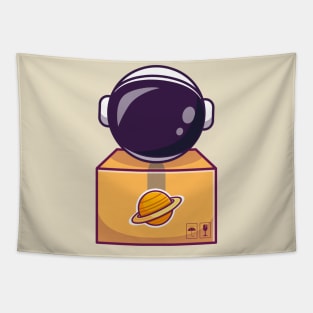 Cute Astronaut In Box Cartoon Tapestry