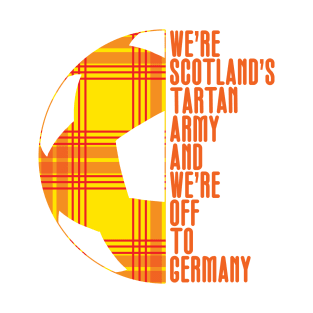 Scotland's Tartan Army, Yellow and White Tartan Ball and Text Design T-Shirt