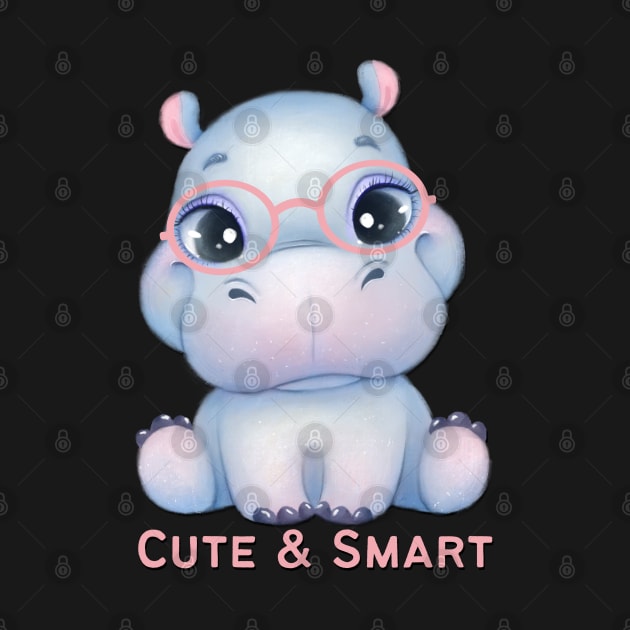 Cute and Smart Cookie Sweet little hippopotamus in pink glasses cute baby outfit by BoogieCreates