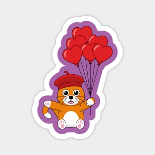 Cute Cat with Red Heart Balloons Magnet