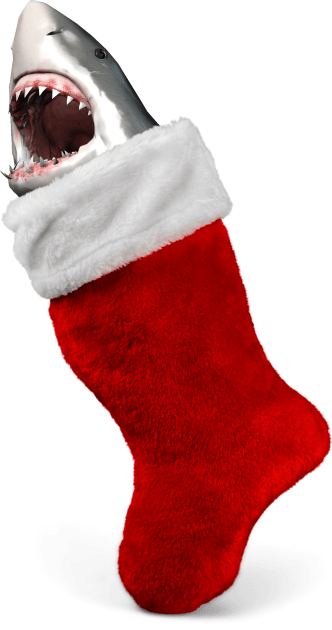 Shark in Christmas stocking | Funny Shark Kids T-Shirt by Cosmic Story Designer