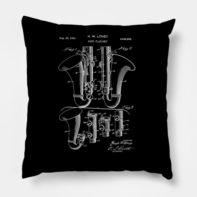 Bass Clarinet 1953 Patent Print Pillow by MadebyDesign