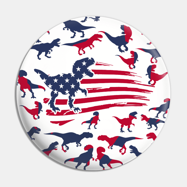 4th Of July Dinosaur Red White Blue T Rex USA American Flag Pin by Studio Hues