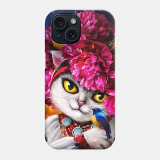 Cute white cat in the pink wreath Phone Case