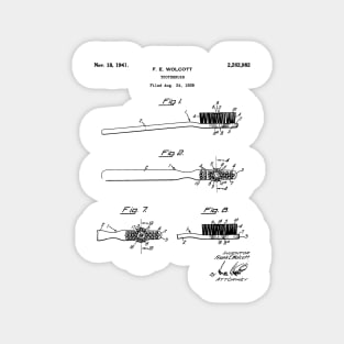 Toothbrush Patent - Bathroom Art - Black And White Magnet