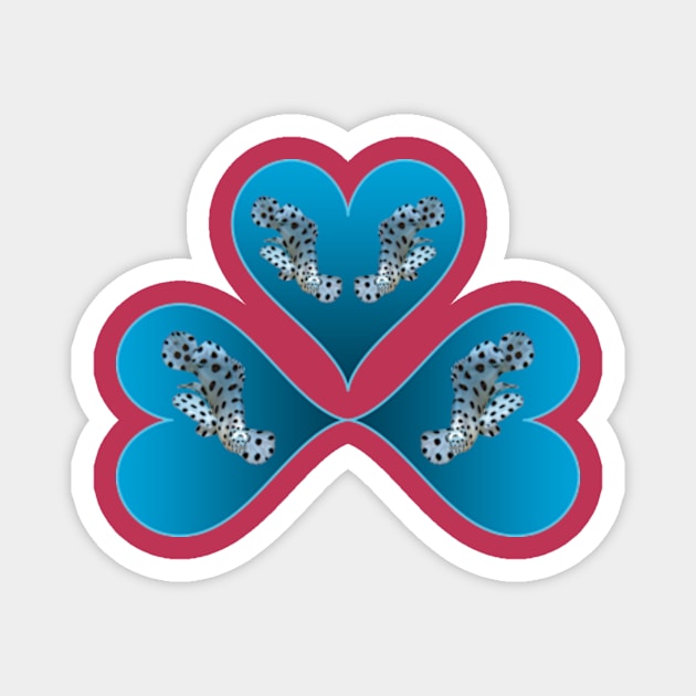 Heart Design | Grouper Trio in 3 Blue Hearts | Background Viva Magenta | Magnet by Ute-Niemann