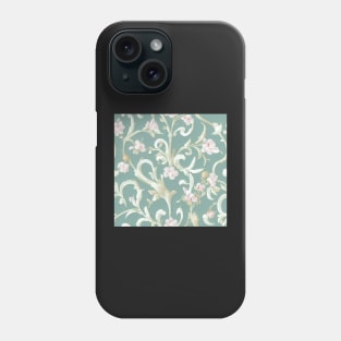 Ivory Cream and Aqua Light Teal Pink Flowers Phone Case