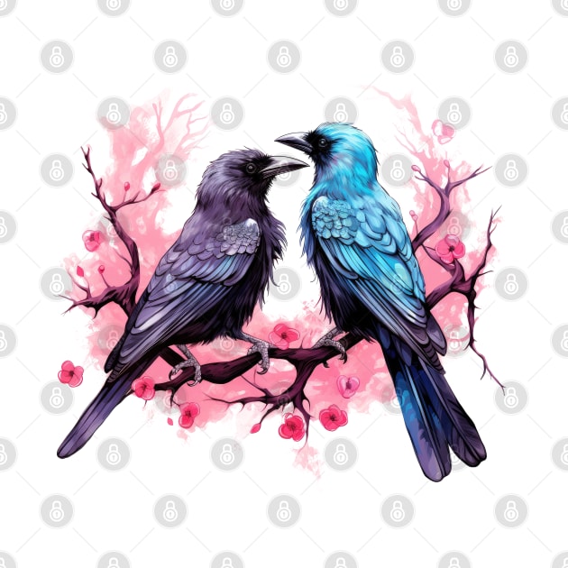 Valentine Kissing Raven Bird Couple by Chromatic Fusion Studio