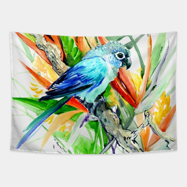 Parrot and Tropical Foliage, Tropical Colors Tapestry by surenart