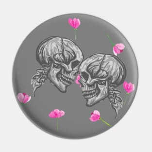 Artsy Gray Skulls in Love Pin