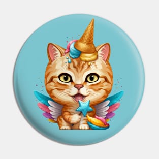 Orange Tabby Cat Ice Cream Unicorn Pin