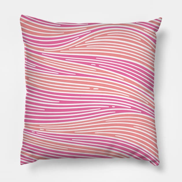 Flowing Doodle in Pink and Coral With White Lines Pillow by azziella